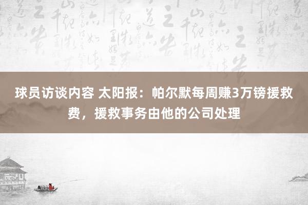 球员访谈内容 太阳报：帕尔默每周赚3万镑援救费，援救事务由他的公司处理