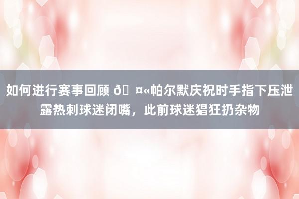 如何进行赛事回顾 🤫帕尔默庆祝时手指下压泄露热刺球迷闭嘴，此前球迷猖狂扔杂物